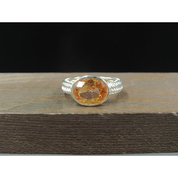 Jewelry - Size 8 Silver Tone Unique Orange Glass Gem Band Ring Vintage Statement